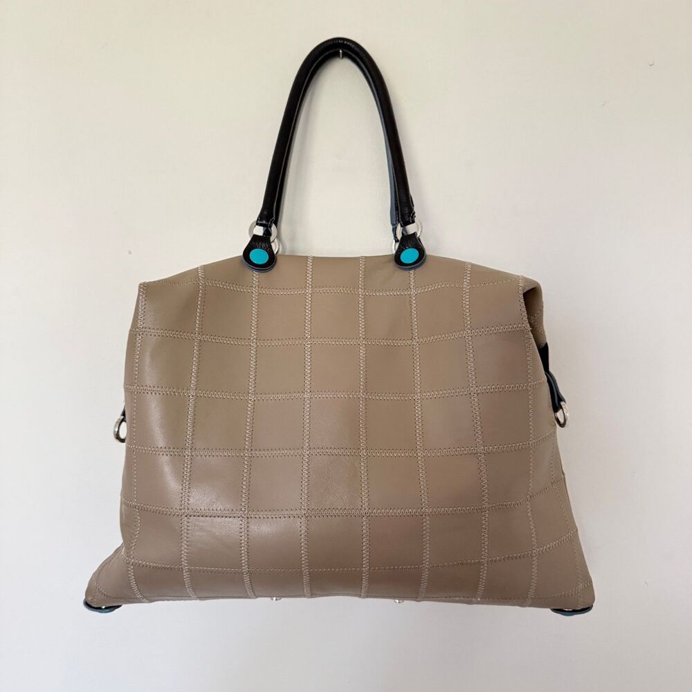 Gabs Firenze Quilted Leather Convertible Tote Bag Beige Italian Artisan Travel